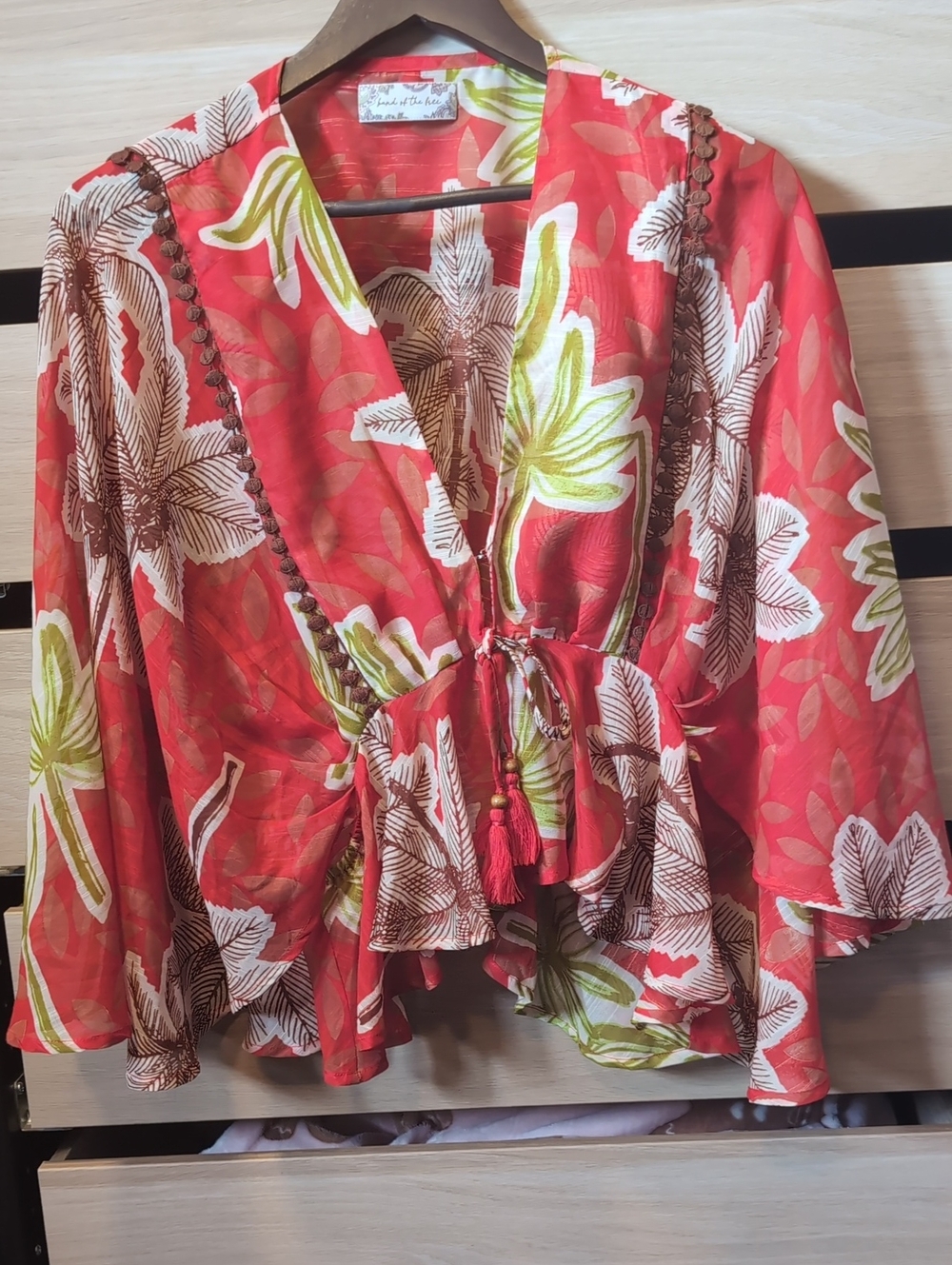 Tie-Front Floral Red Boho Blouse